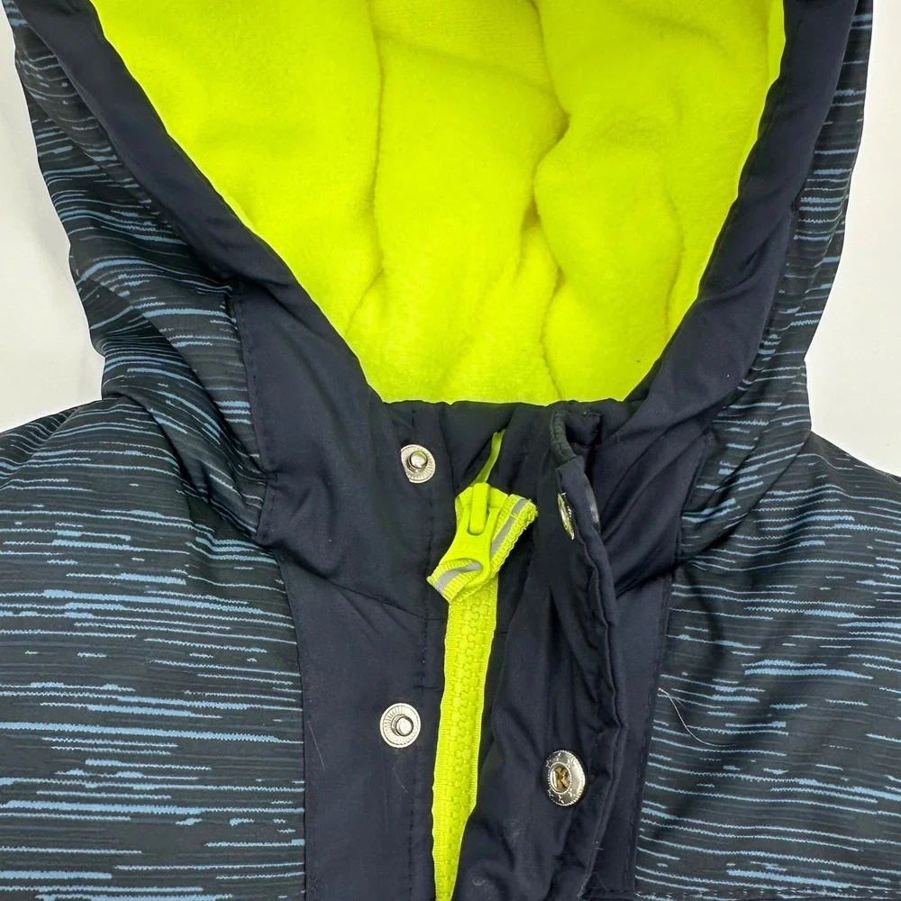 OshKosh B'gosh‎ Navy Blue Neon Yellow Trim Hooded Winter Jacket Kids 24M